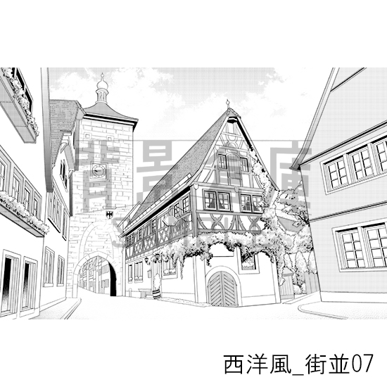 【トーンつき背景】西洋風_背景素材集1(街並)