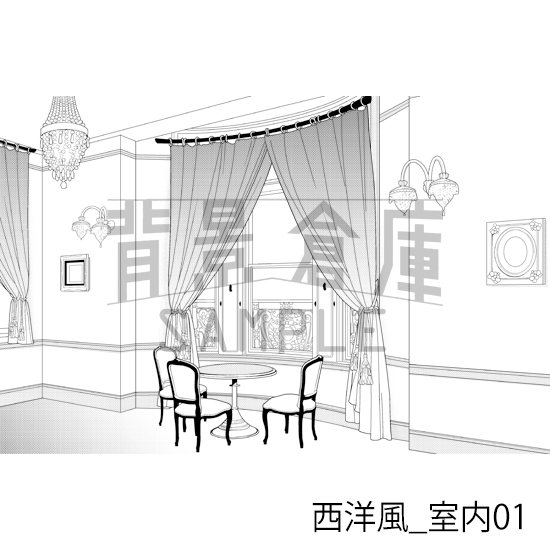 【トーンつき背景】西洋風_背景素材集2(室内)