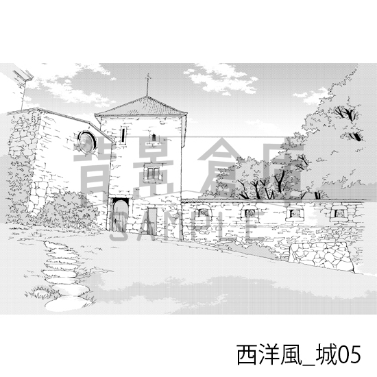 【トーンつき背景】西洋風_背景素材集4(城)