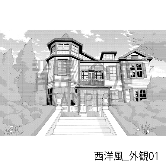 【トーンつき背景】西洋風_背景素材集5(外観 室内 墓地)