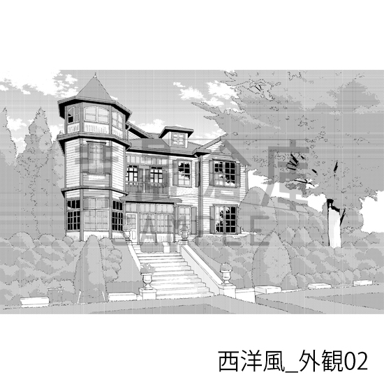 【トーンつき背景】西洋風_背景素材集5(外観 室内 墓地)