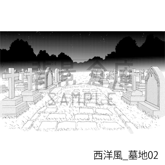 【トーンつき背景】西洋風_背景素材集5(外観 室内 墓地)