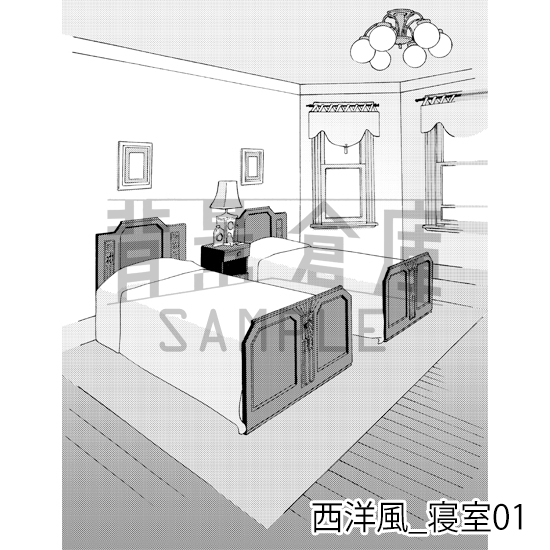 【トーンつき背景】西洋風_背景素材集6(寝室)