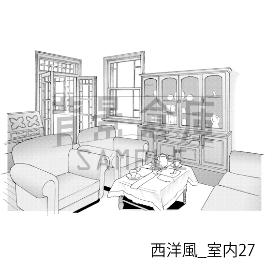 【トーンつき背景】西洋風_背景素材集7(室内)