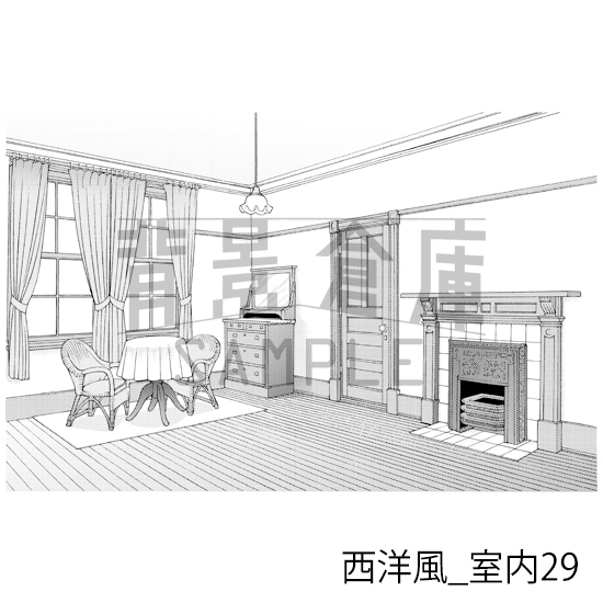 【トーンつき背景】西洋風_背景素材集7(室内)