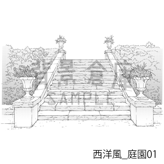 【トーンつき背景】西洋風_背景素材集8(庭園)