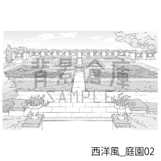 【トーンつき背景】西洋風_背景素材集8(庭園)