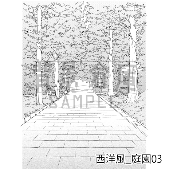 【トーンつき背景】西洋風_背景素材集8(庭園)