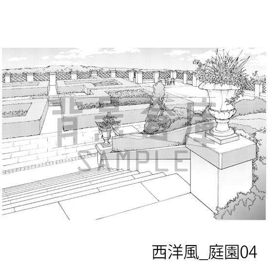 【トーンつき背景】西洋風_背景素材集8(庭園)
