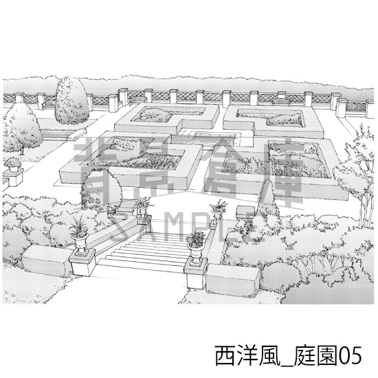 【トーンつき背景】西洋風_背景素材集8(庭園)