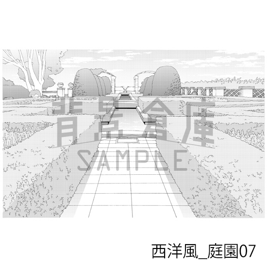 【トーンつき背景】西洋風_背景素材集8(庭園)