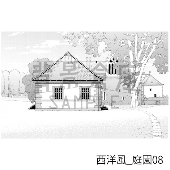 【トーンつき背景】西洋風_背景素材集8(庭園)