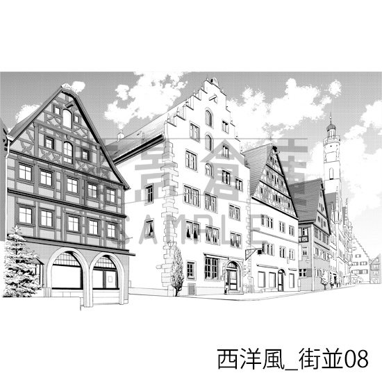 【トーンつき背景】西洋風_背景素材集11(街並)