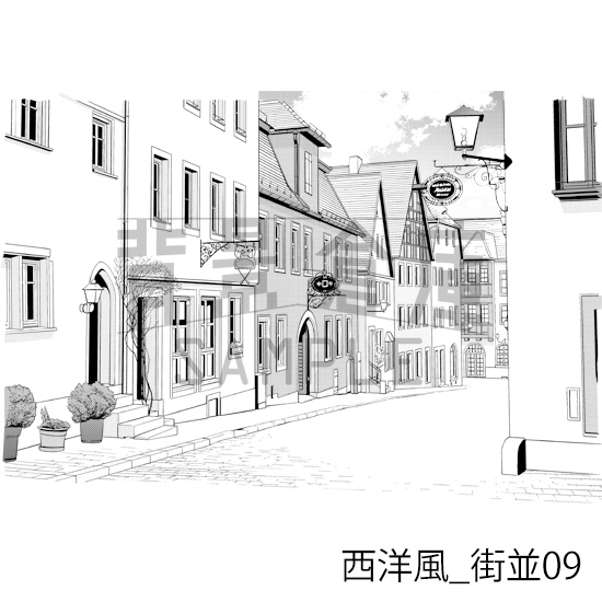 【トーンつき背景】西洋風_背景素材集11(街並)