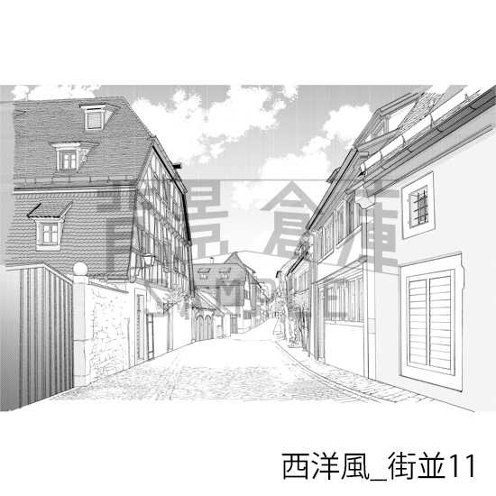 【トーンつき背景】西洋風_背景素材集11(街並)