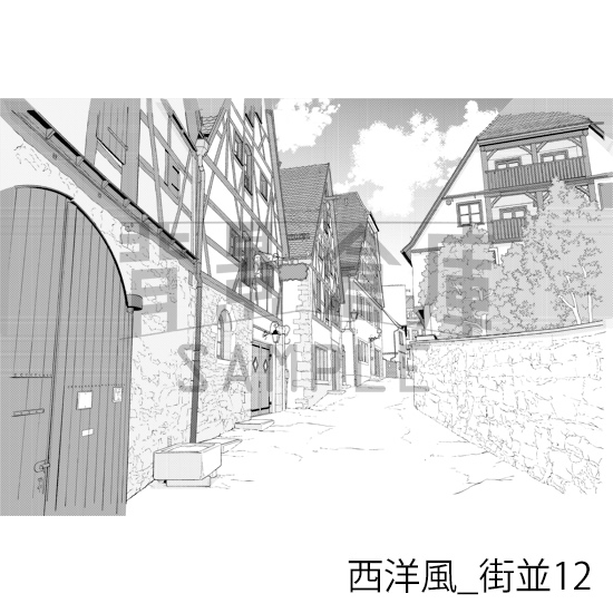 【トーンつき背景】西洋風_背景素材集11(街並)
