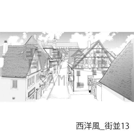 【トーンつき背景】西洋風_背景素材集11(街並)