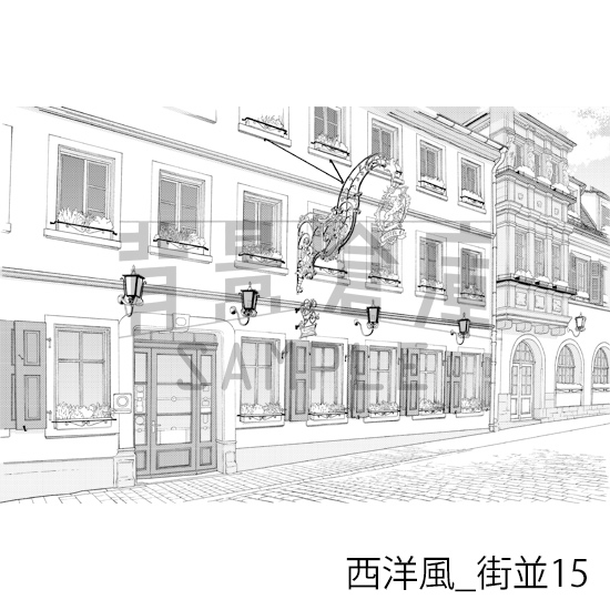 【トーンつき背景】西洋風_背景素材集11(街並)