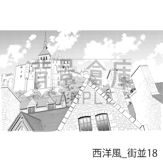 【トーンつき背景】西洋風_背景素材集12(街並)