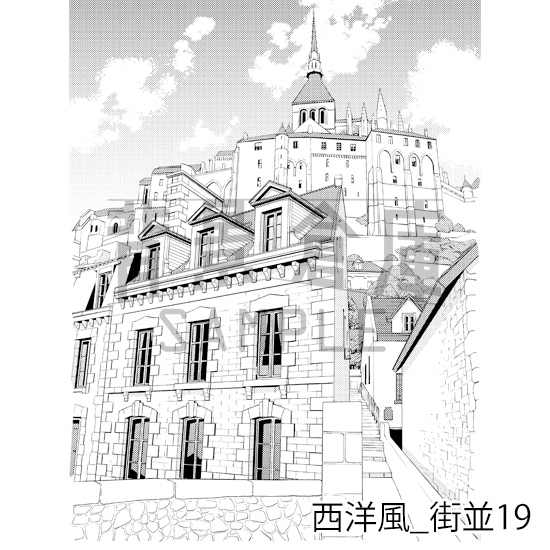 【トーンつき背景】西洋風_背景素材集12(街並)