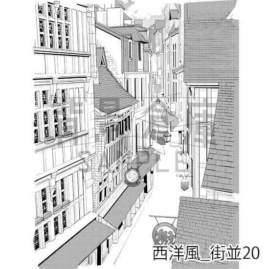 【トーンつき背景】西洋風_背景素材集12(街並)