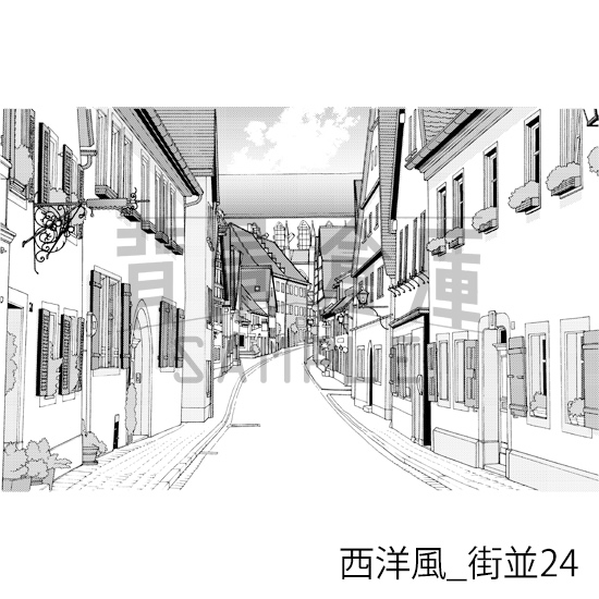 【トーンつき背景】西洋風_背景素材集12(街並)