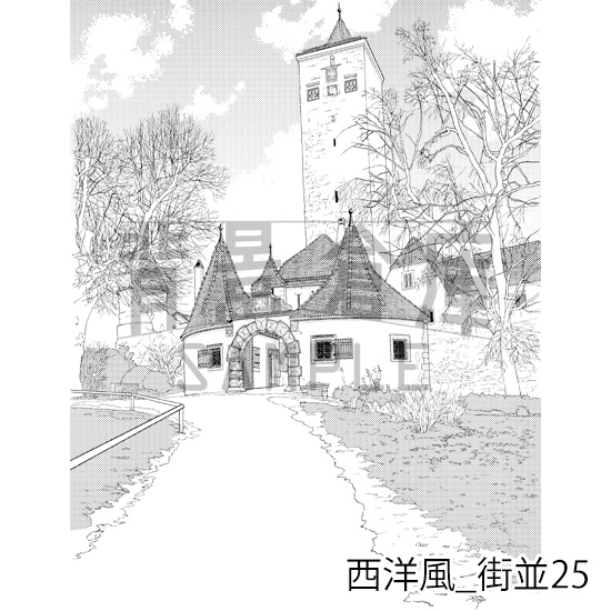 【トーンつき背景】西洋風_背景素材集12(街並)