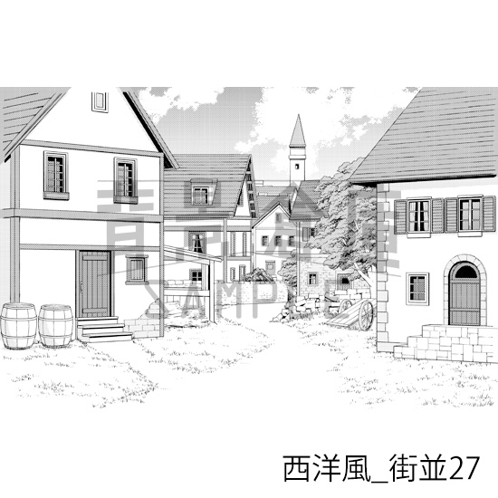 【トーンつき背景】西洋風_背景素材集16(街並)