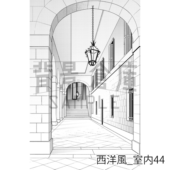 【トーンつき背景】西洋風_背景素材集17(外観 室内)