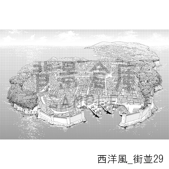 【トーンつき背景】西洋風_背景素材集18(街並)