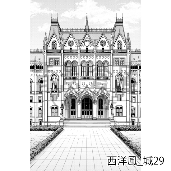 【トーンつき背景】西洋風_背景素材集19(城)