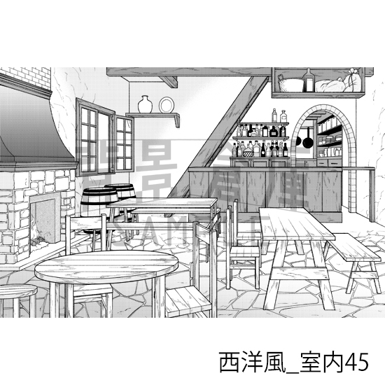 【トーンつき背景】西洋風_背景素材集20(酒場)