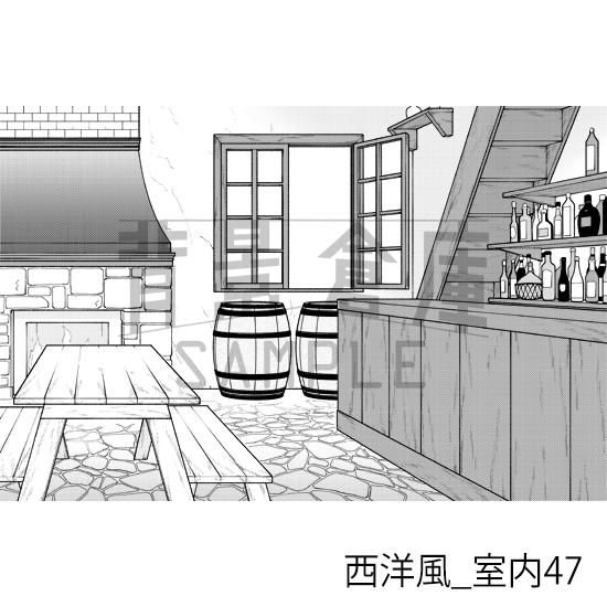 【トーンつき背景】西洋風_背景素材集20(酒場)
