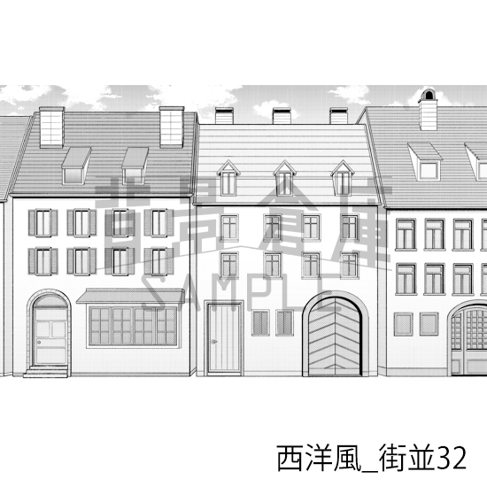 【トーンつき背景】西洋風_背景素材集23(街並)