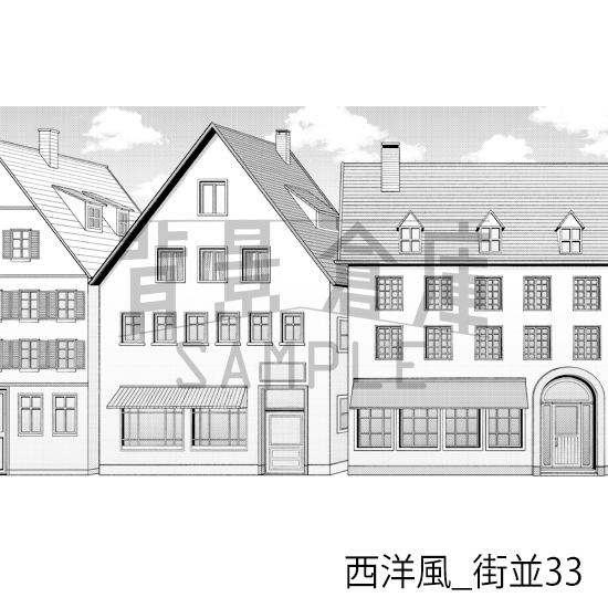 【トーンつき背景】西洋風_背景素材集23(街並)