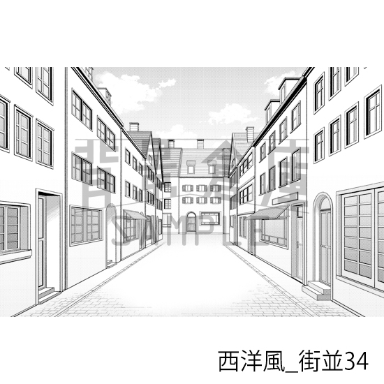 【トーンつき背景】西洋風_背景素材集23(街並)