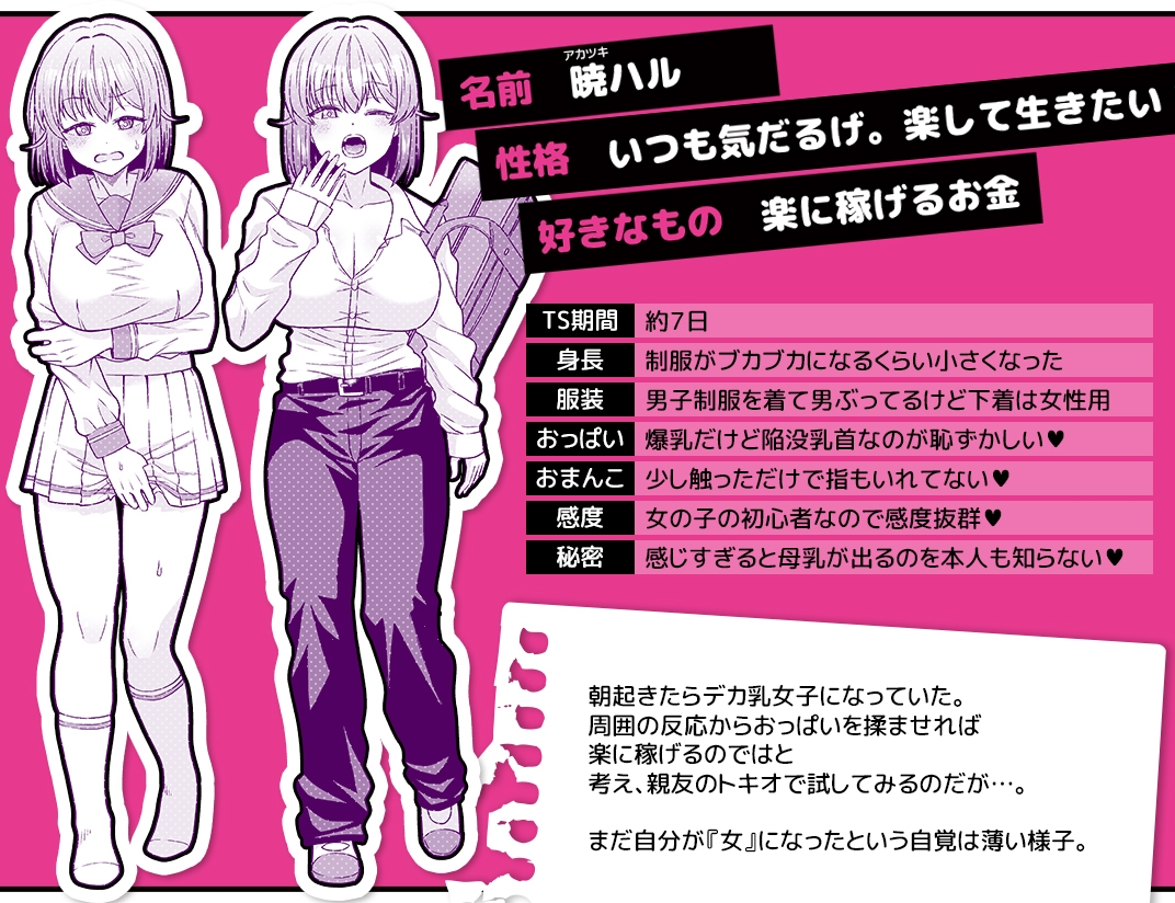 TSデカ乳ちゃん〜親友におっぱい揉ませて稼ぐけどメス堕ちなんてしないからな〜 画像1