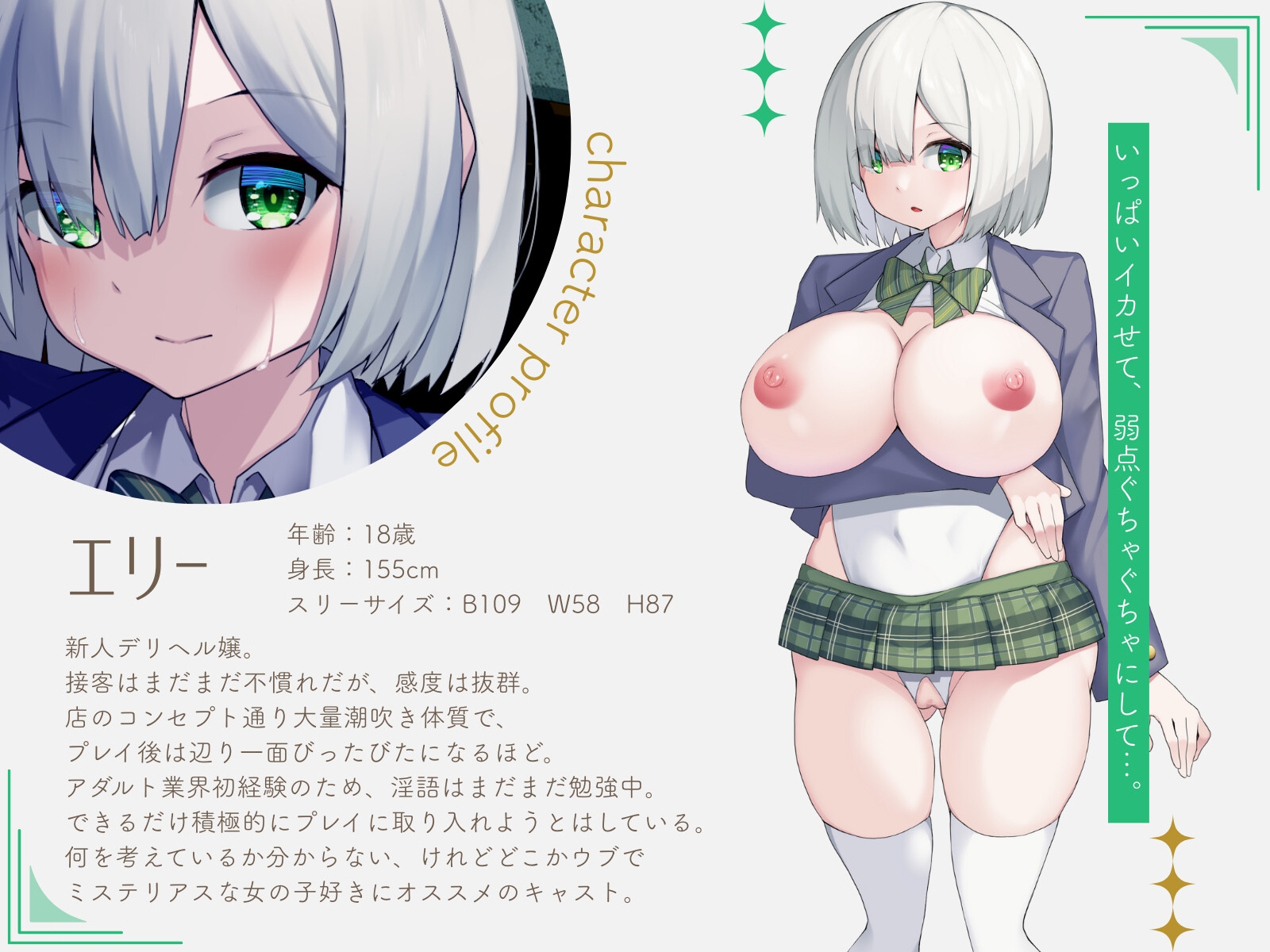 【喘ぎゼロ即イキ×大量潮吹き】絶対事務的潮吹き対応デリヘル ～新人デリ嬢 お人形系美少女エリー  おまんこ丸出し超ミニ丈ドスケベ改造制服コス&青姦オプ追加～ 画像2