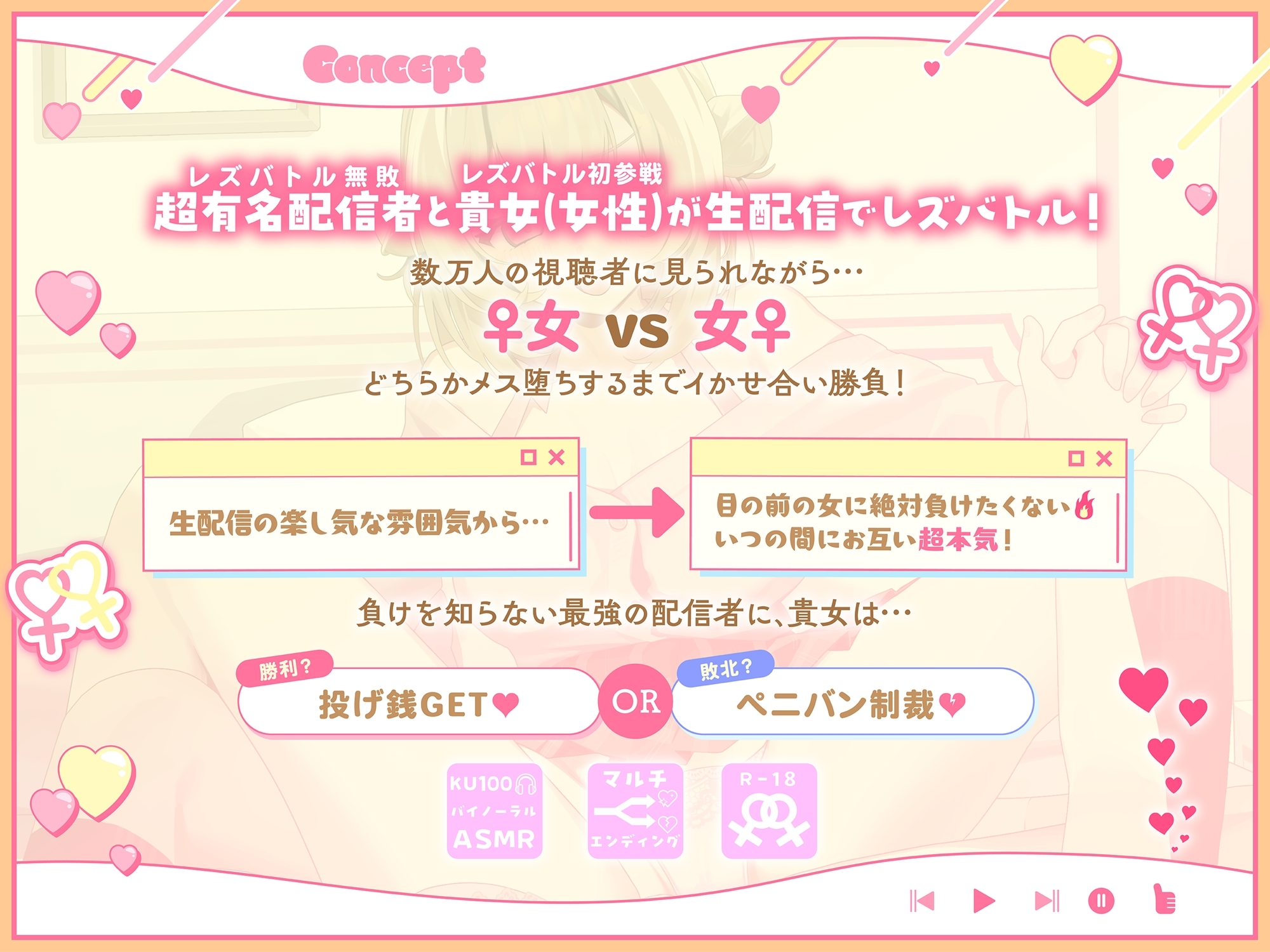 【KU100】ミオのレズバトルちゃんねる! 登録者数100万人超!人気配信者と貴女が生配信で本気のイかせ合いレズえっち勝負! 画像3