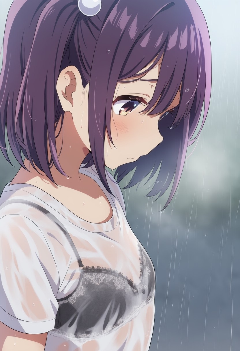 雨でブラが透けている女の子_1