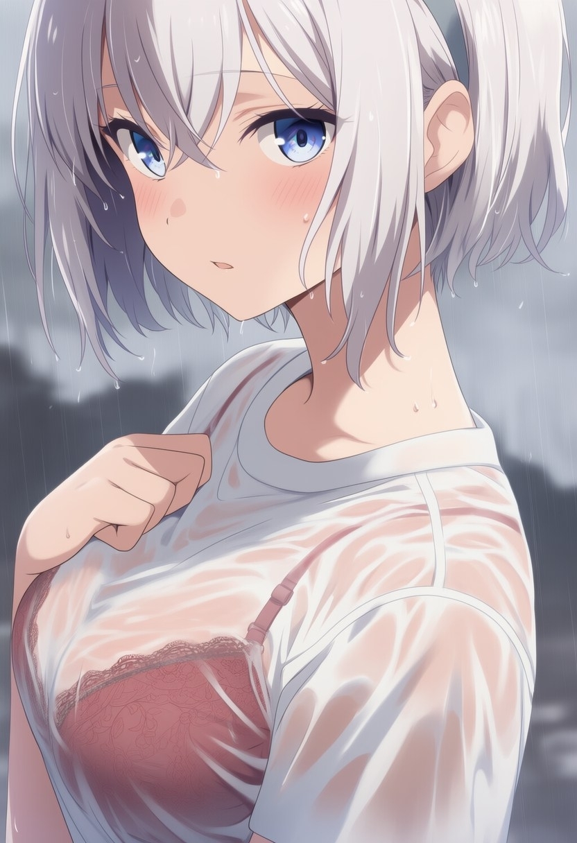 雨でブラが透けている女の子_2