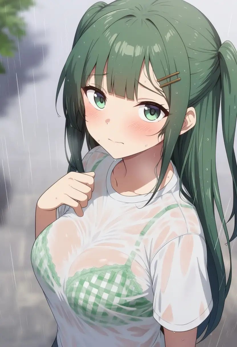 雨でブラが透けている女の子_3