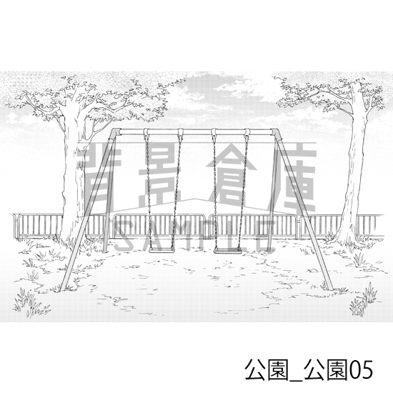 【トーンつき背景】公園_背景素材集1(公園)