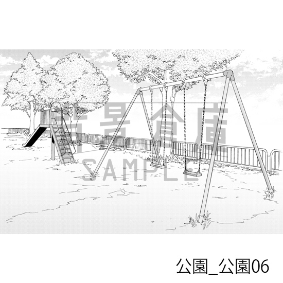 【トーンつき背景】公園_背景素材集1(公園)