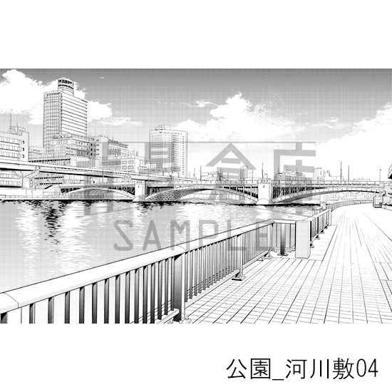 【トーンつき背景】公園_背景素材集4(河川敷)