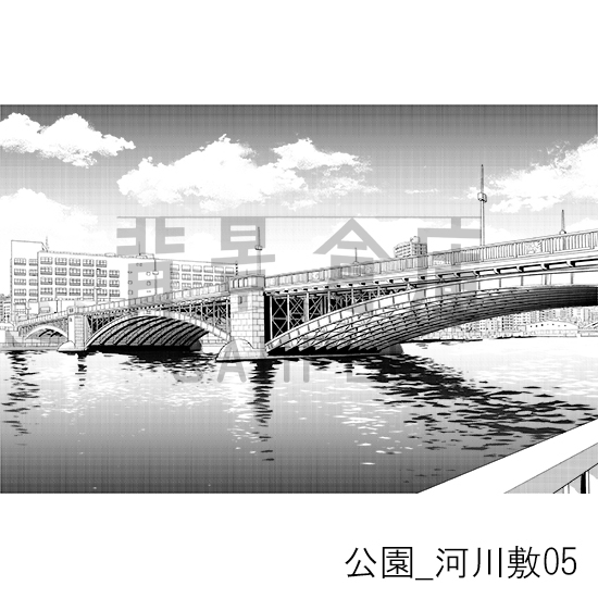 【トーンつき背景】公園_背景素材集4(河川敷)