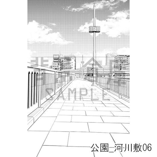 【トーンつき背景】公園_背景素材集4(河川敷)