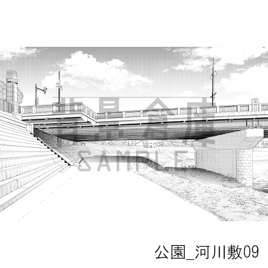 【トーンつき背景】公園_背景素材集5(河川敷)