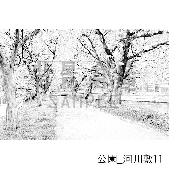 【トーンつき背景】公園_背景素材集5(河川敷)