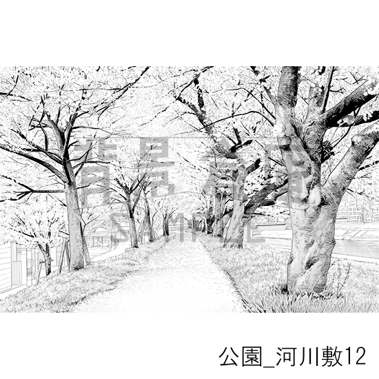 【トーンつき背景】公園_背景素材集5(河川敷)